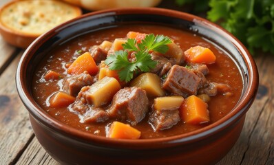 Hearty beef stew in a bowl