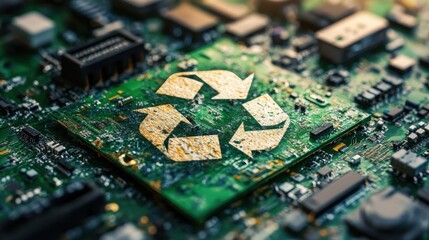 Visually Engaging Chart Showing Benefits of Recycling Technology on Circuit Board with Green Background and Subtle Details