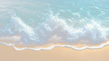 a painting of waves crashing on a sandy beach