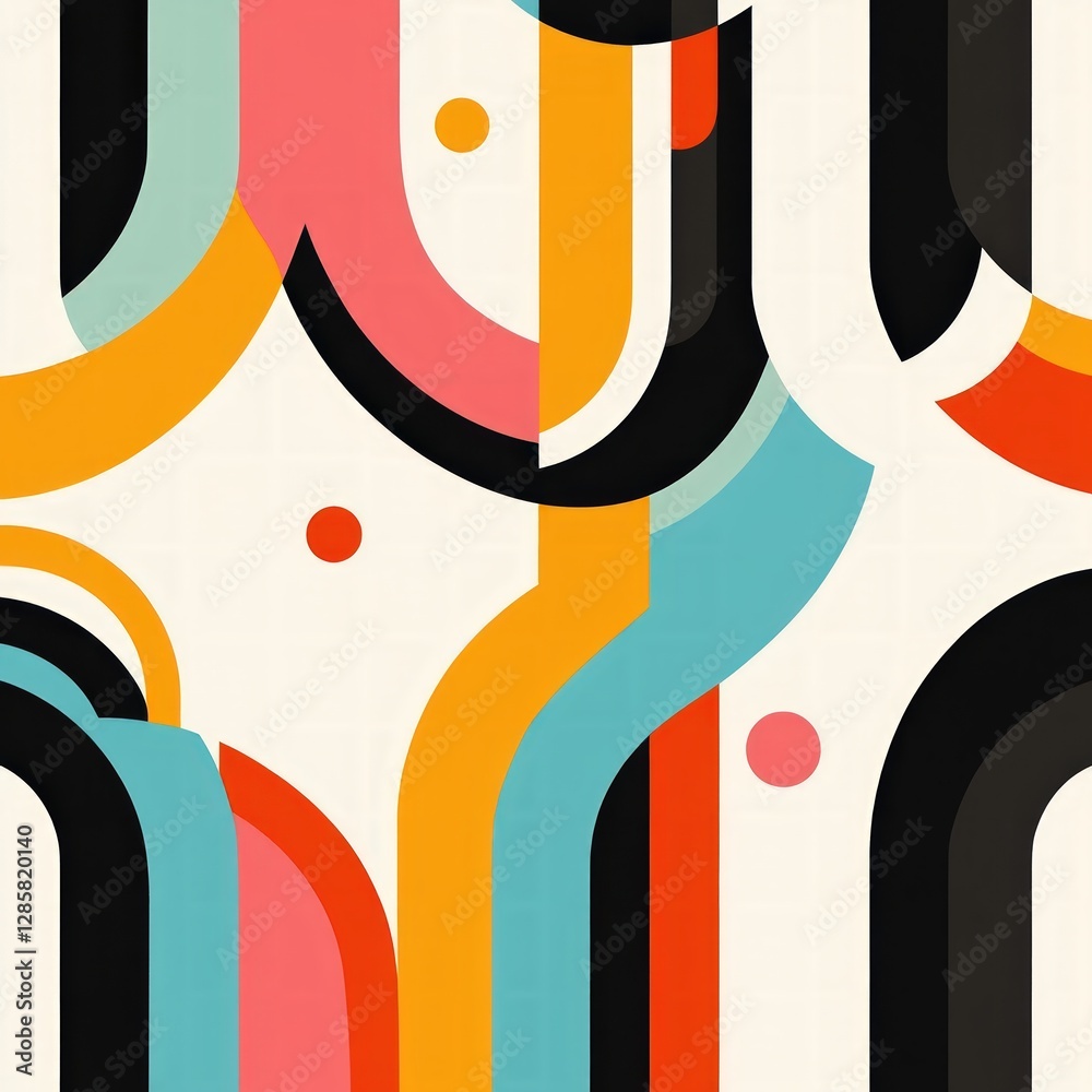 Poster Colorful Abstract Composition with Dynamic Shapes and Patterns