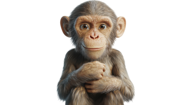 Friendly animated monkey character poses with a charming expression against a plain background