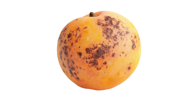 Unique fruit displaying vibrant orange hue and textured skin with dark spots, highlighting its unusual characteristics