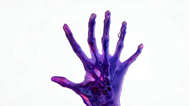 a zombie hand on white background in slow motion