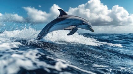 Fototapeta premium Ocean Dolphin Leap, Sunny Seascape, Majestic Wildlife
