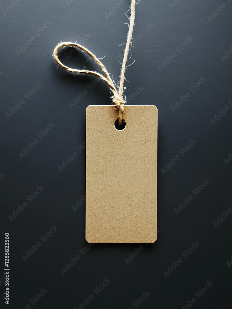 Aufkleber Blank Kraft Paper Tag with String Set Against Dark Backdrop : Generative AI