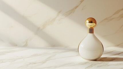Elegant White Perfume Bottle with Gold Cap on Marble Surface