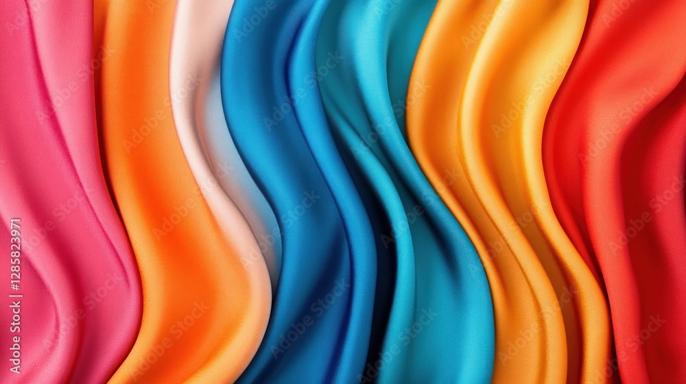 Poster colorful satin fabric waves in smooth motion for elegant design