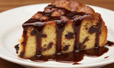 Chocolate drizzled dessert slice