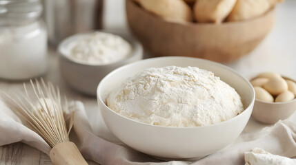 Fresh organic flour in rustic kitchen setting for homemade baking projects : Generative AI