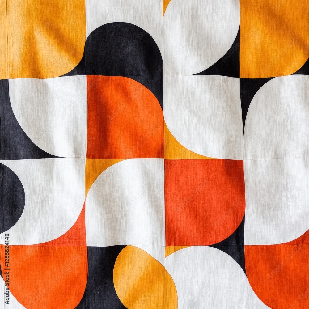 Poster geometric fabric texture with bold colors and circular patterns