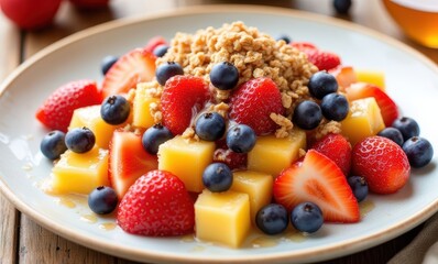 Colorful fruit salad with granola