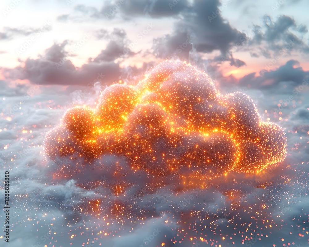 Poster serene digital cloud with glowing data points symbolizing business intelligence solution and analyti