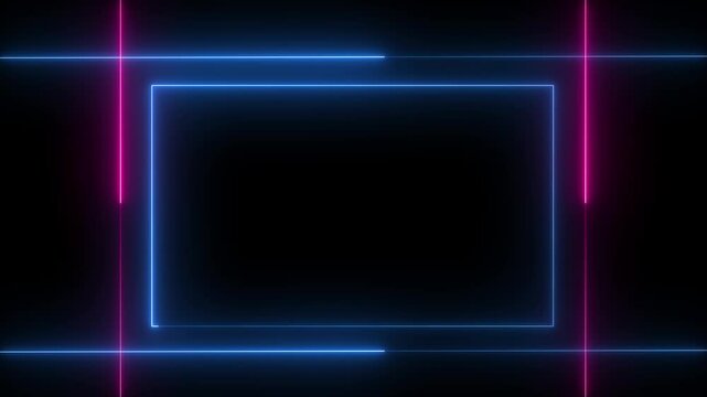 neon rectangular frames with shining effects on dark background. Empty glowing techno backdrop. HUD template frame design, Technology abstract background