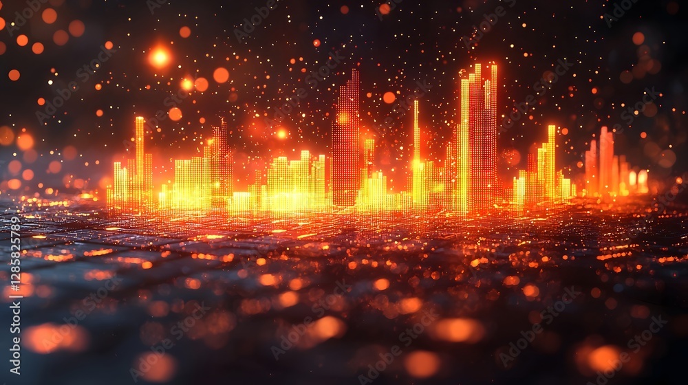 Poster glowing 3d bar graphs from a transforming spreadsheet symbolizing business analytics and data visual