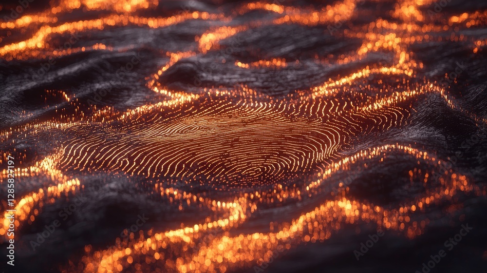 Poster abstract pattern of glowing lines with central fingerprint design