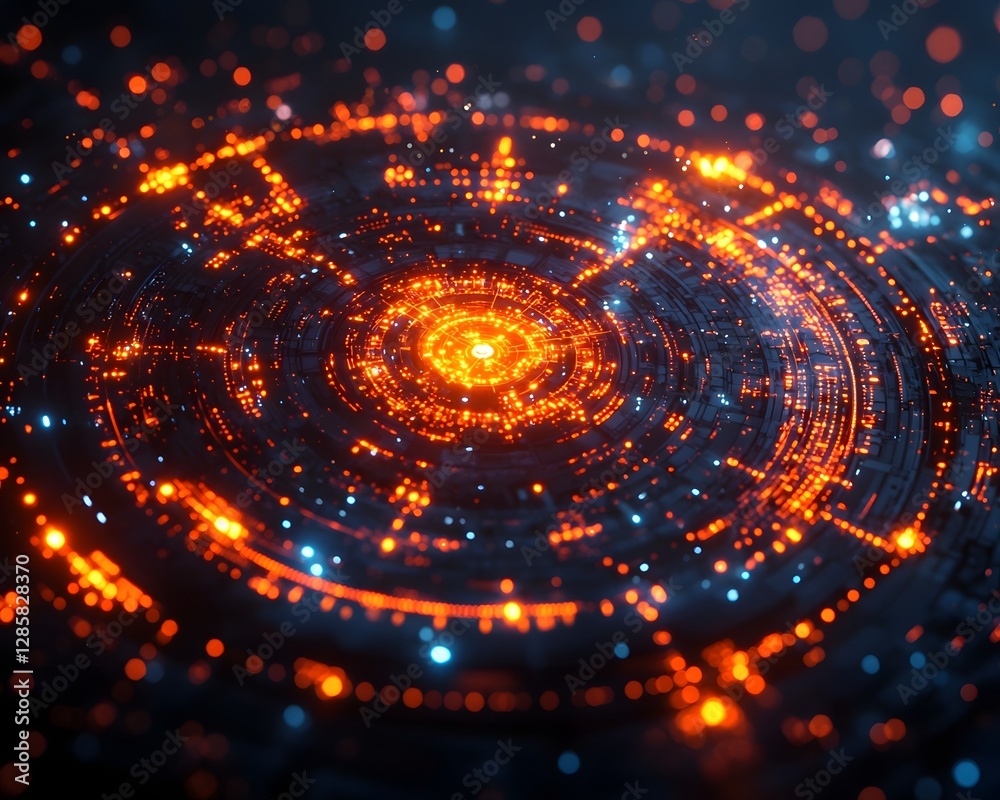 Poster glowing circular data visualization chart symbolizing time sensitive business insights