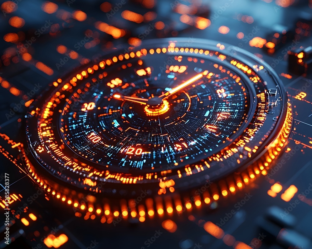 Poster glowing circular data chart symbolizing business intelligence and time sensitive analytics