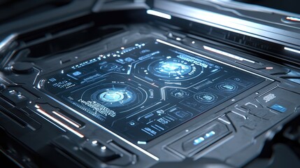 Futuristic Control Panel with Interactive Digital Interface Display