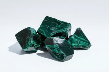 Fototapeta premium Malachite stones on white background