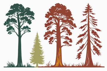 set of Redwood tree silhouette vector illustration