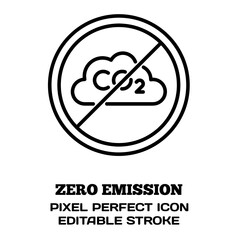 Zero emission symbol, featuring an editable stroke outline icon isolated on white background flat vector illustration. Pixel perfect
