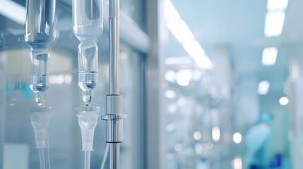 Medical facility interior showcasing IV drips, sterile environment, and healthcare professionals