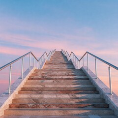 Naklejka premium grand staircase ascending into an endless sky, each step made from a different textured material.