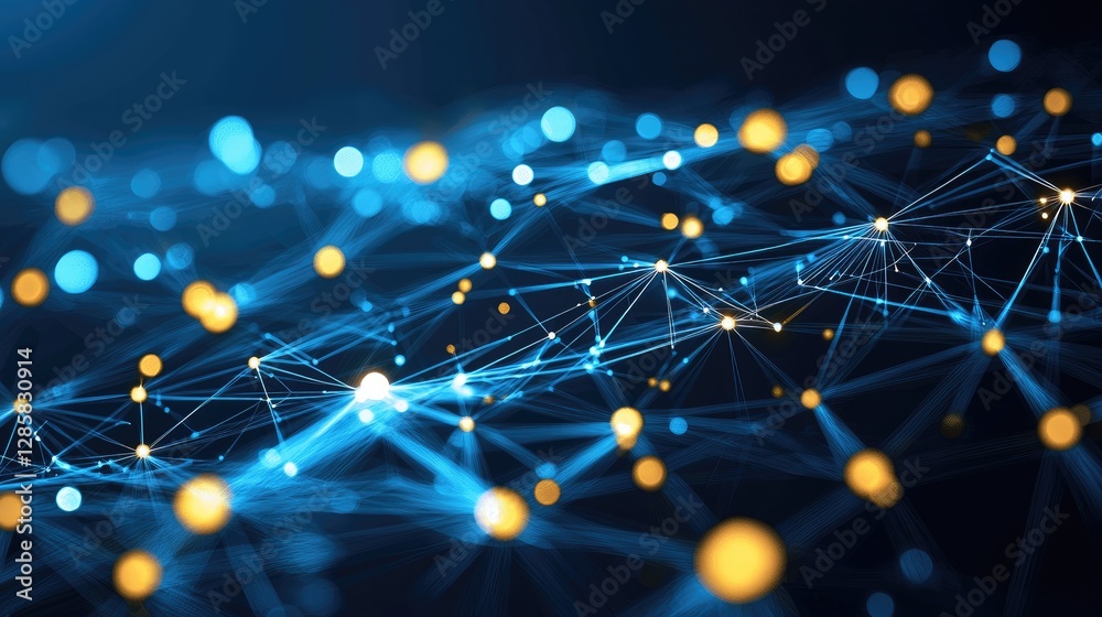 Poster abstract digital network with glowing dots and connecting lines