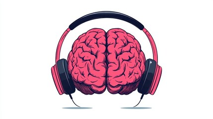 Creative Illustration of a Brain with Headphones Representing Music and Mental Engagement