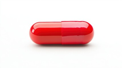 Bright Red Capsule Isolated on White Background for Medical and Pharmaceutical Use