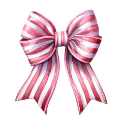 Cute pink bow. Fashion or baby shower bow with striped pattern. Watercolor illustration.