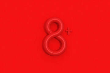 Obraz premium 3D rendering of number 8 on red background with red cross