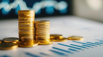 Stacked Coins with Financial Chart Background for Investment Themes