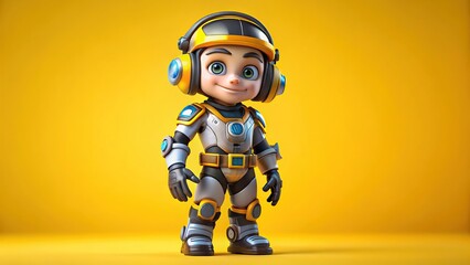 3d cute cartoon cyberpunk engineer isolate yellow background