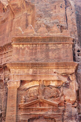 Old temple at Street of Facades at Petra archeological site. Jordan. Vertically. 