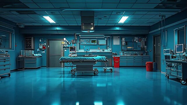 Empty hospital operating room at night