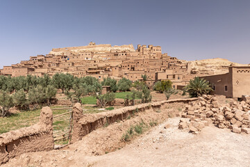 View from backyard of clay cityof Ait Benhaddou, Morocco. Horizontally. 