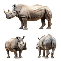 Obraz premium Three different views of a rhinoceros on transparent background