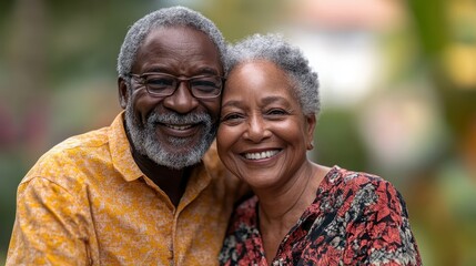 Fototapeta premium Senior Couple Smiling Together As They Receive Good News in a Natural Outdoor Setting Full of Joy
