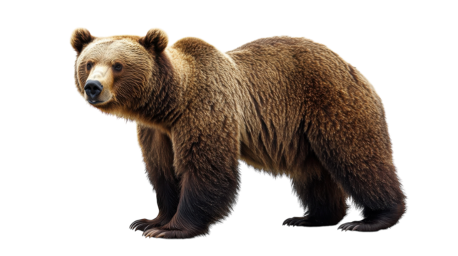 Brown bear standing alert in natural habitat during daylight hours observing surroundings with attention to detail