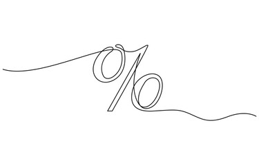 Continuous line drawing of a percent sign vector illustration, Linear percent icon isolated, One continuous line drawing of a percent sign, linear percent icon isolated.