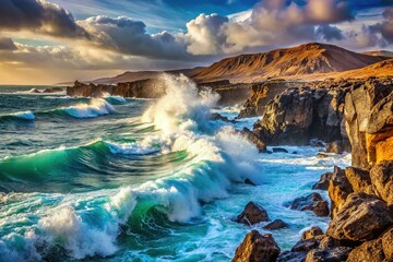 Fototapeta premium Dramatic Atlantic Waves Crashing on Fuerteventura's Granite Coast