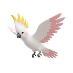 Fototapeta premium Adorable 3D Render of a Sulphur Crested Cockatoo in Flight Art Bird Cute Pink White Wings Animal