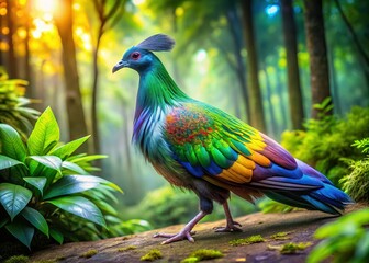 Elegant Peacock Dove Walking in Lush Green Foliage - Stock Photo
