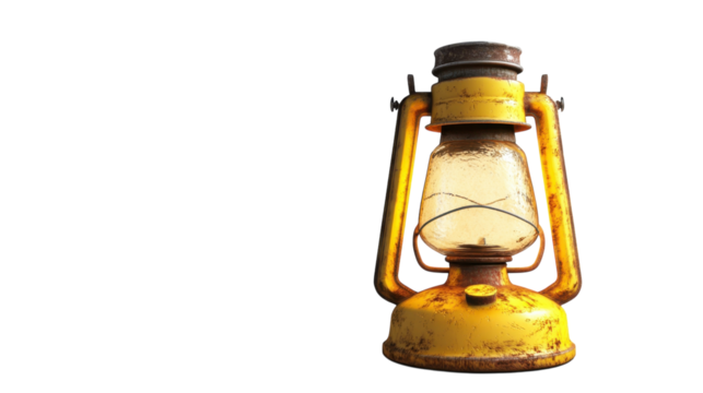 Vintage yellow lantern on a white background, showcasing rustic charm and timeless design