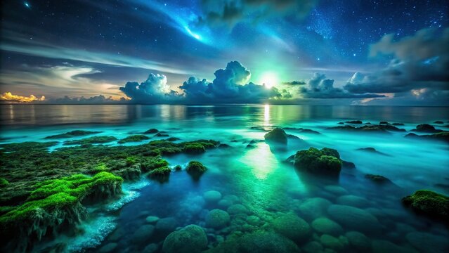 Ethereal Green Ocean Night: Mystical Underwater Forms