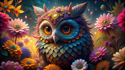 Fototapeta premium Fantastic Owl Flower Bloom: Surreal Botanical Fantasy Art