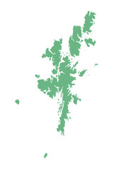 Simple green map of Shetland Mainland and islands. Archipelago in Scotland.