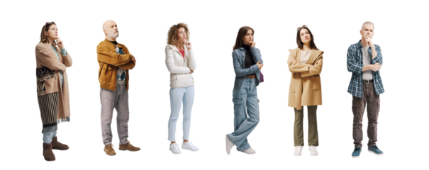 A Group of people standing and looking forward,