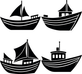 Stylized Boat Silhouette Vector Icon Set Nautical & Marine Theme.
